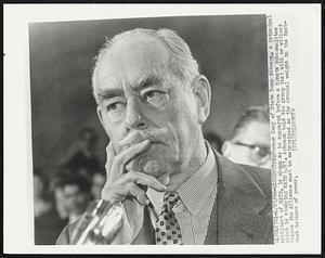 Former Secy of State Dean Acheson, a principal architect of NATO, is shown as he appeared before a Senate subcommittee which is studying NATO 4/27. Acheson told the group that with or without France the Alliance must be maintained as the crucial weight in the East-West balance of power.