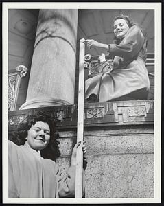 L to R - Mary Duane, Cambridge. Florence Higgins, Dorchester. Weather - Snow - Depth of Snow for Winter of 1947-48