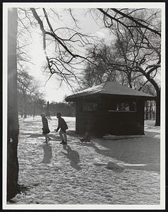 Guide hike through Boston Common in freezing wind.