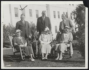 Mayor Elect of Boston in Bermuda. L to R - Former Campaign Manager John F. McCarty and Mrs. McCarty; Mayor Elect Frederick W. Mansfield and Mrs. Mansfield; former Campaign Treasurer John H. Dorsey and Mrs. Dorsey, all of Boston, Mass., vacationing at the Belmont Manor and Golf Club, Bermuda.