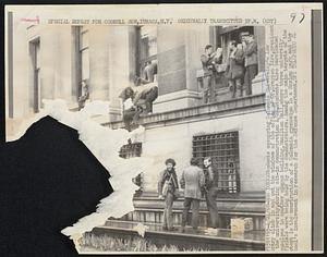 New York: Students occupying Columbia University’s Low Memorial Library climb in and out the windows of the office of Dr. Grayson Kirk, president of the university, during sit-in demonstration 4/24. Students also barricaded themselves in another campus building, Hamilton hall, where three university officials were being held by the demonstrators. Among the main targets of the protest is the construction of Columbia gymnasium in a Harlem park and the school’s involvement in research for the Defense Department.