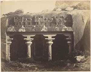 Cave temple [i.e. Varaha Cave Temple] at the back of the sculptured rock, Mahavellipooram