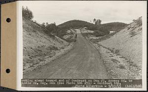 Contract No. 106, Improvement of Access Roads, Middle and East Branch Regulating Dams, and Quabbin Reservoir Area, Hardwick, Petersham, New Salem, Belchertown, looking ahead toward end of contract on Dam 3, access road to Middle Branch Regulating Dam1, Belchertown, Mass., Sep. 19, 1945