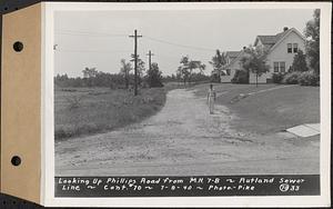 Contract No. 70, WPA Sewer Construction, Rutland, looking up Phillips Road from manhole 7B, Rutland Sewer Line, Rutland, Mass., Jul. 9, 1940