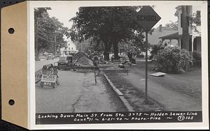 Contract No. 71, WPA Sewer Construction, Holden, looking down Main Street from Sta. 3+75, Holden Sewer Line, Holden, Mass., Jun. 21, 1940