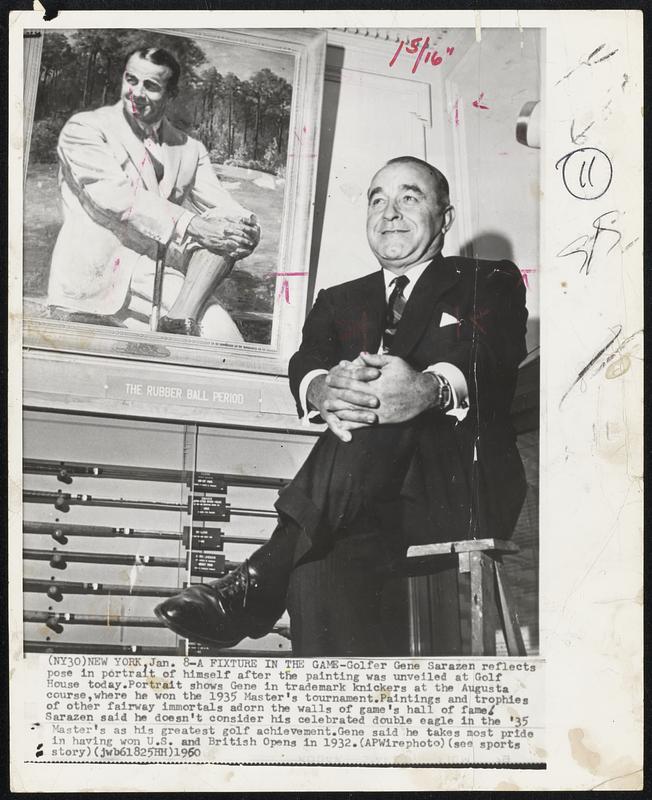 A Fixture in the Game-Golfer Gene Sarazen reflects pose in portrait of ...