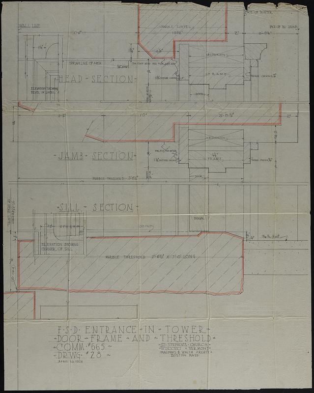 Full-scale drawing of entrance in tower door frame and threshold