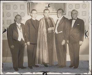 James E. Whitney, Rev. James Hart, Msgr. Christopher P. Griffin, John McDevitt, and Judge Thomas J. Spring (l to r) at Mt. Benedict Council, K. of C., Somerville, Mass.