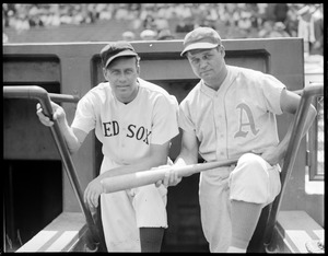 Jimmie Fox (A's) and Wes Ferrell (Red Sox) at Fenway Park