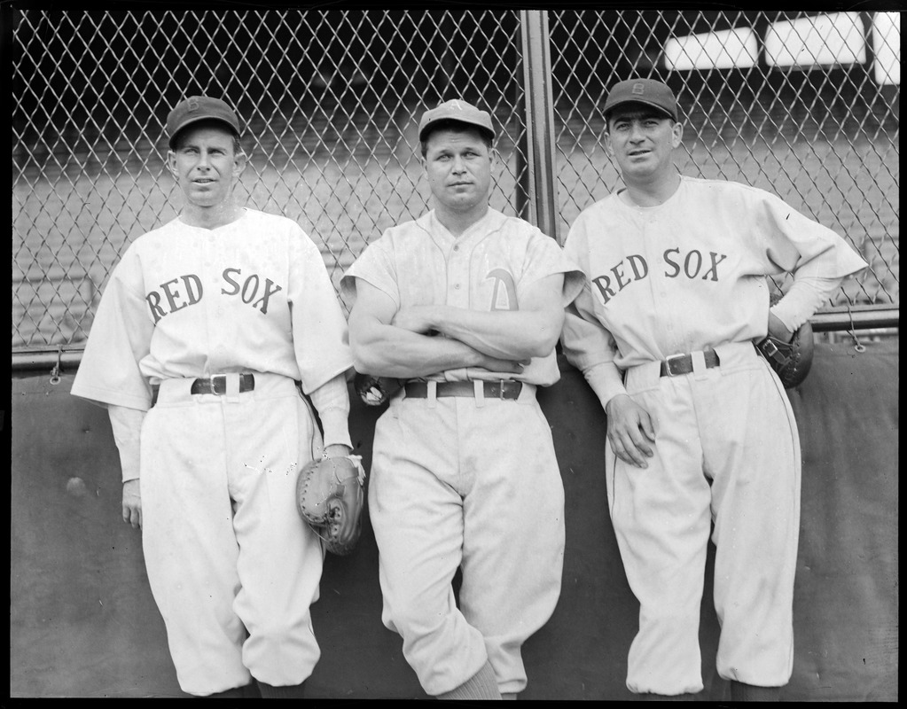 Jimmy Foxx as an Athletic with two Red Sox.