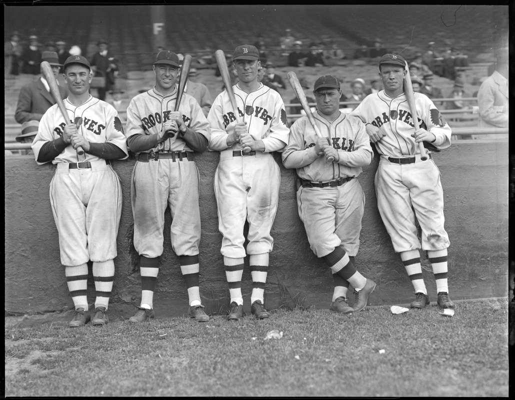 L-R: Wes Schulmerich, Braves, Lefty O'Doul Dodgers, Wally Berger, Braves, Hack Wilson, Dodgers, Red Worthington, Braves