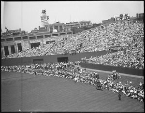 Fans in the outfield, Fenway Park