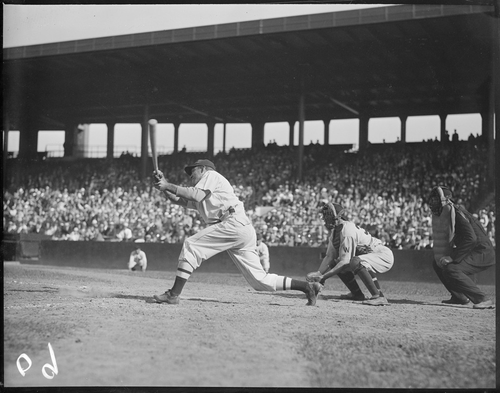 Eddie Morgan of the Sox bats against the Senators