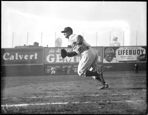 Lou Gehrig runs from the ball from first at Fenway Park
