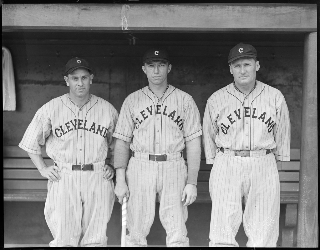 Earl Averill, Mel Harder and manager Walter Johnson, Cleveland Indians