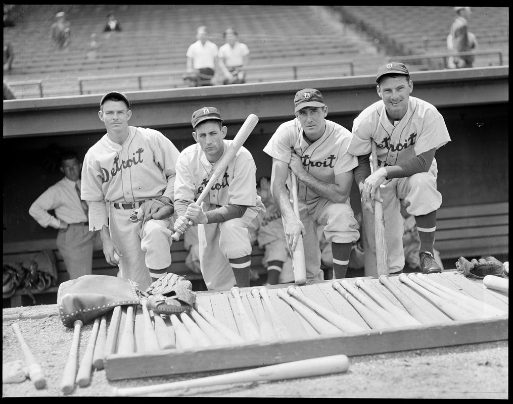 Detroit Tigers players in Fenway dugout - Digital Commonwealth