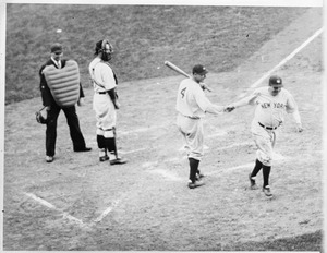 Babe Ruth of Yankees after homer in World Series