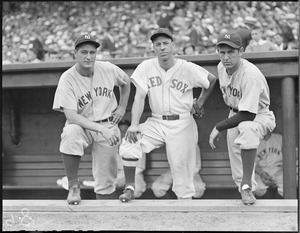 Lou Gehrig, Bill Werber and Lefty Gomez of the Yankees at Fenway