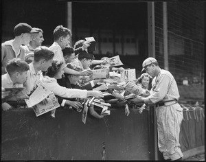 Dizzy Dean signs autographs at Braves field