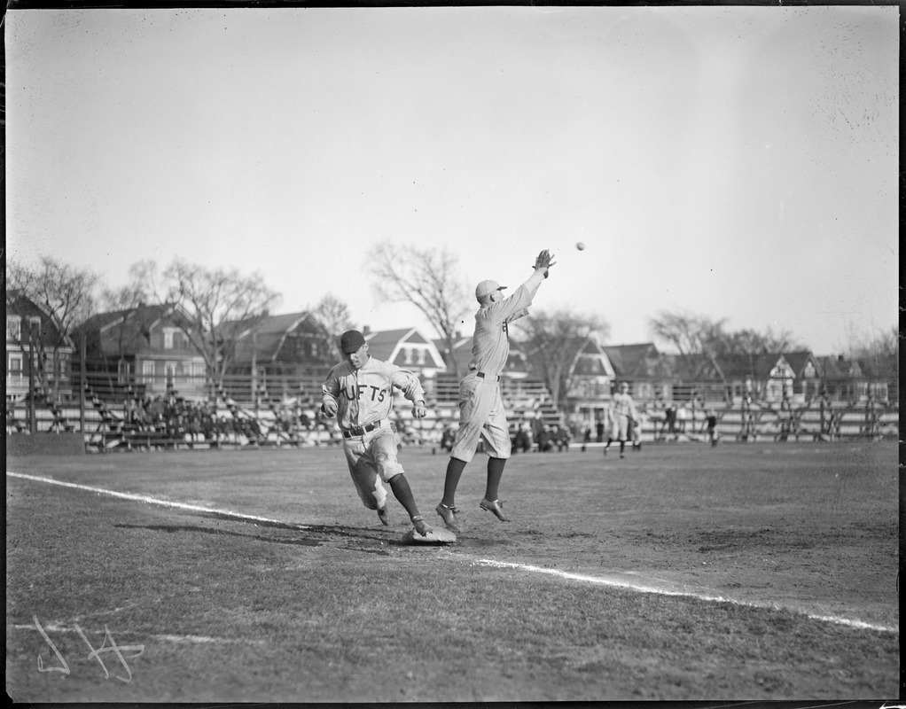 Good baseball action, play at third, Tufts vs. B.U. at Tufts