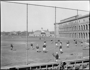 Baseball scene at Harvard's Soldier Field. Dillon House at left