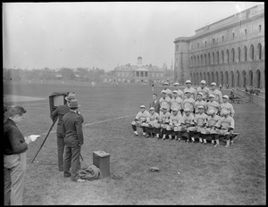 Harvard baseball squad having picture taken at Soldiers Field