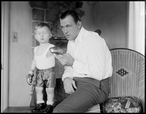 Jack Sharkey with his son, at home in Chestnut Hill