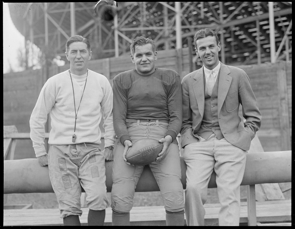 Harvard coach Eddie Casey with Captain Herman Lundlach and Barry Wood, last year's captain