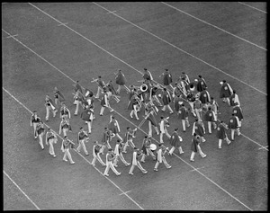 Marching band on field, Harvard - Holy Cross game