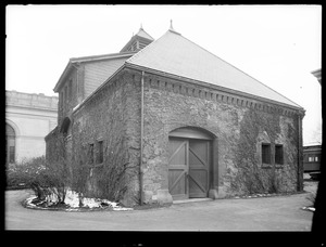 Distribution Department, Chestnut Hill Reservoir, stone stable, side and rear view looking towards Chestnut Hill Low Service Pumping Station, Brighton, Mass., Nov. 27, 1920