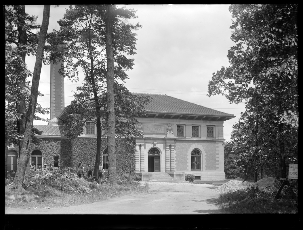 Distribution Department, Northern High Service Spot Pond Pumping Station, looking towards front of station, Stoneham, Mass., Jun. 14, 1921