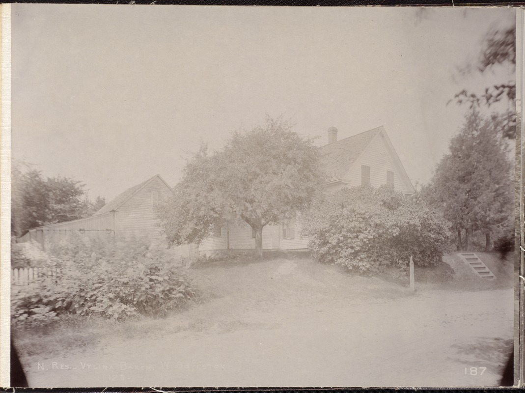 Wachusett Reservoir, Vylina Baker's house, on west side of Holbrook Street, from the east, West Boylston, Mass., Jun. 27, 1896