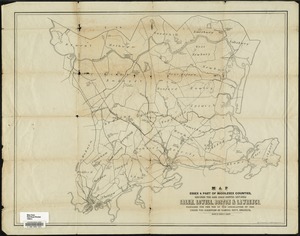 Map of parts of Essex & part of Middlesex counties, showing the rail road routes between Salem, Lowell, Boston & Lawrence