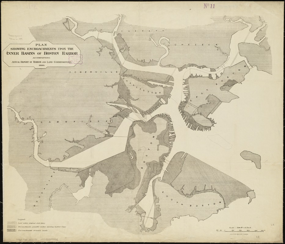 Plan showing encroachments upon the inner basins of Boston Harbor