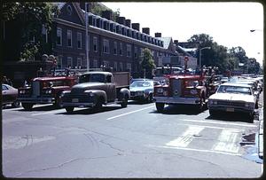 Fire trucks on Mass. Ave. near Harvard Square