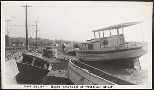East Boston, boats grounded at Westbrook Street