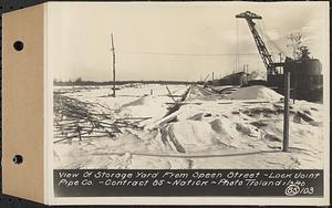 Contract No. 85, Manufacture and Delivery of Precast Concrete Steel Cylinder Pipe, Southborough, Framingham, Wayland, Natick, Weston, view of storage yard from Speen Street, Natick, Mass., Jan. 3, 1940