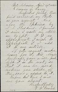 Letter from F. W. Evans, Mt. Lebanon, to Darwin C. Pavey, 1885 April 27