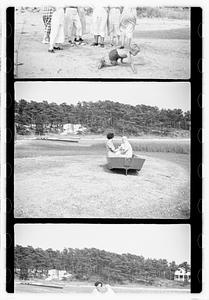 Group portraits near pond or beach