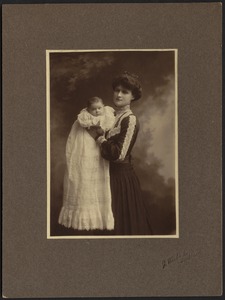 Gwen Maclean and infant daughter, Joan Gwendolene Maclean, in christening dress