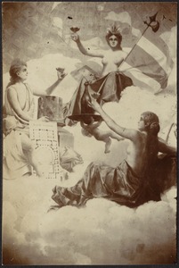 Three photos of ceiling or wall mural (allegorical, neoclassical style)