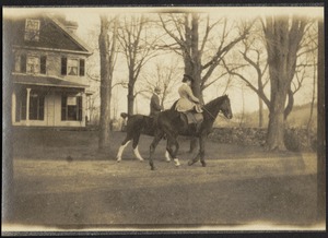 Ashdale Farm. Otto and Gertrude Kunhardt on horseback in front of main house