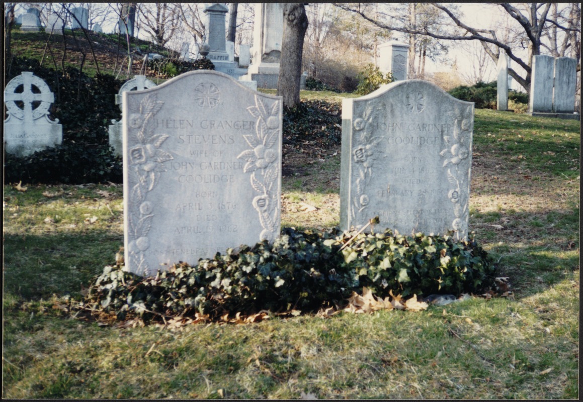 Coolidge Family Plot at Mount Auburn Cemetery, includes JGC and HSC gravestones