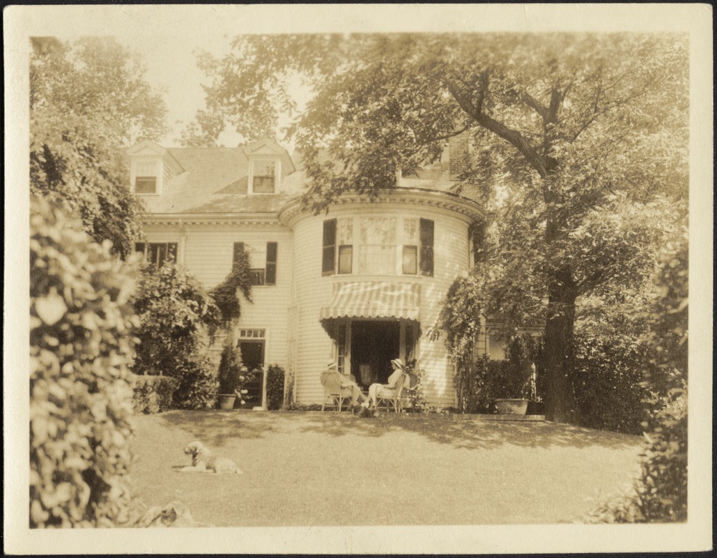 Ashdale Farm. Rear view of main house, patio (John and Helen seated in chairs).