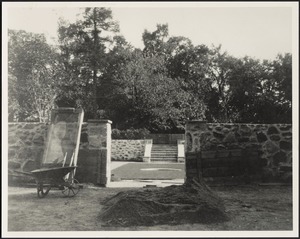Ashdale Farm. Construction of Rose Garden, wheel barrow on left.