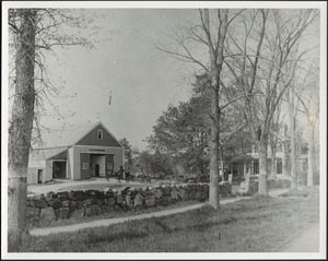 Ashdale Farm. Copy of early photo of Ashdale Farm with barn and house; horses and buggies in drive.