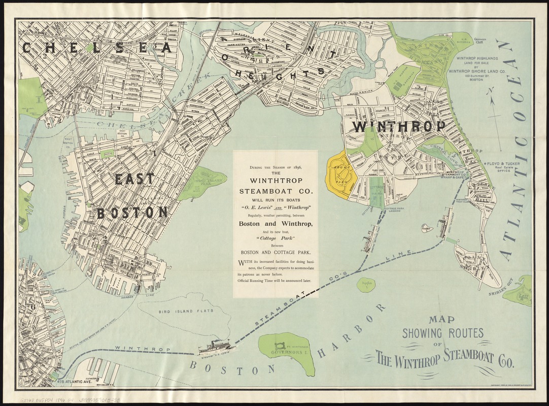 Map showing the routes of The Winthrop Steamboat Co