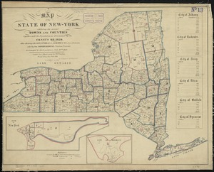 Map of the State of New-York exhibiting the several towns and counties together with the population as determined by the census of 1850, also shweing the senatorial & assembly election districts, and the new congressional election districts