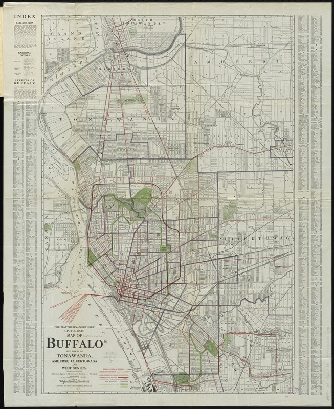 The Matthews-Northrup up-to-date map of Buffalo and Towns of Tonawanda, Amherst, Cheektowaga and West Seneca