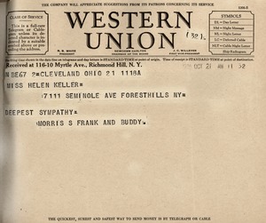 Telegram from Morris S. Frank and Buddy
